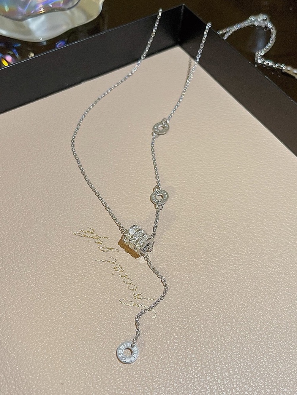 Silver Crystal Accent Lariat Necklace - Elegant Women's Jewelry